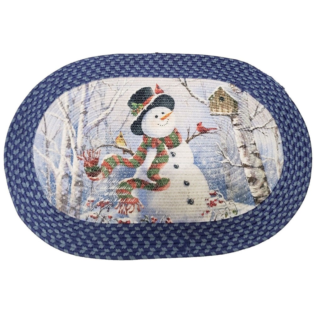 Oval Braided Kitchen Accent Rug(20"x30")CHRISTMAS,WINTER,SNOWMAN &CARDINAL BIRDS